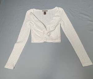 Cotton Emporium White Twist-Front Cable Knit Long Sleeve Crop Top